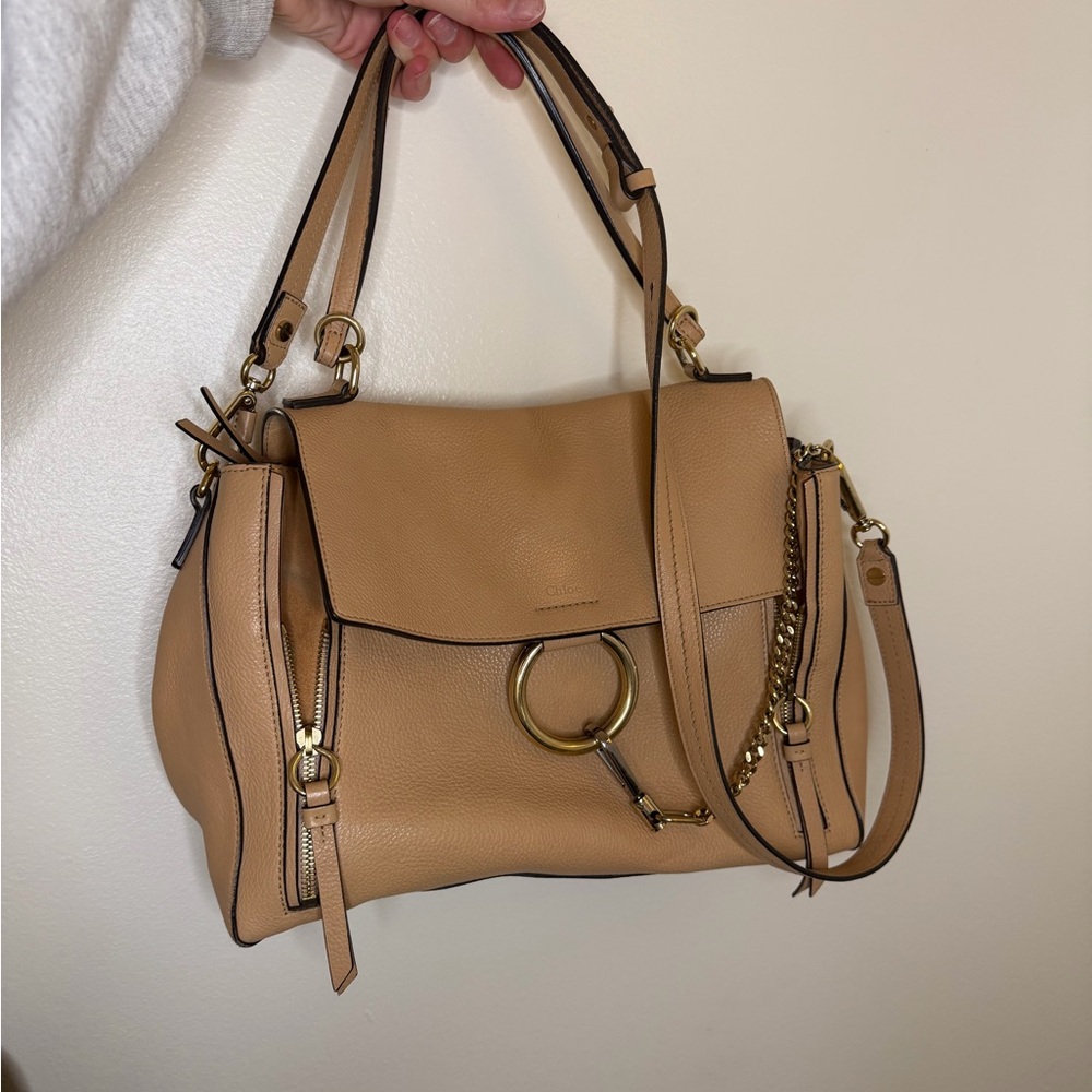 Chloe Tan Leather Shoulder Bag with Gold Hardware